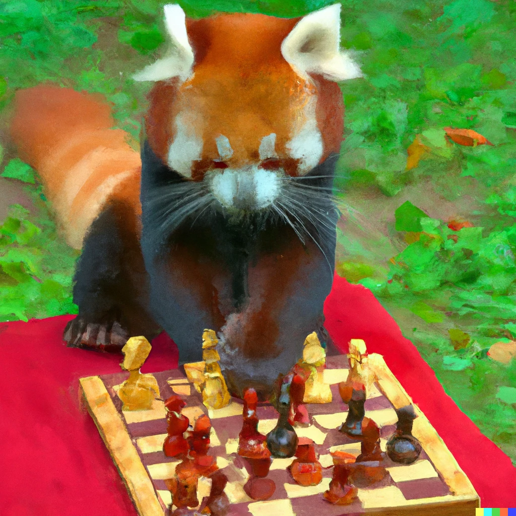 Prompt: a red panda playing chess in the style of monet
