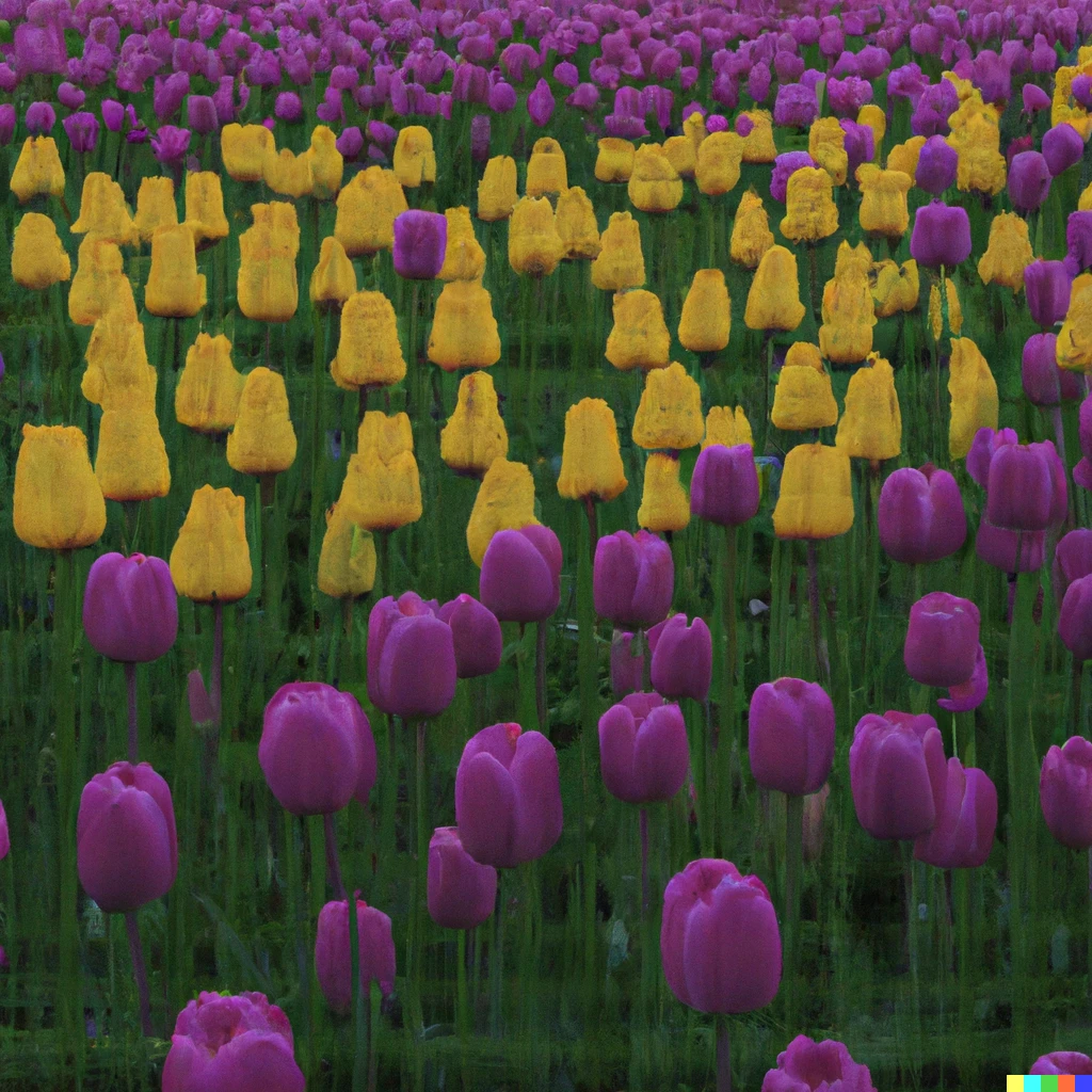 Prompt: 8 bit field of purple and yellow tulips 