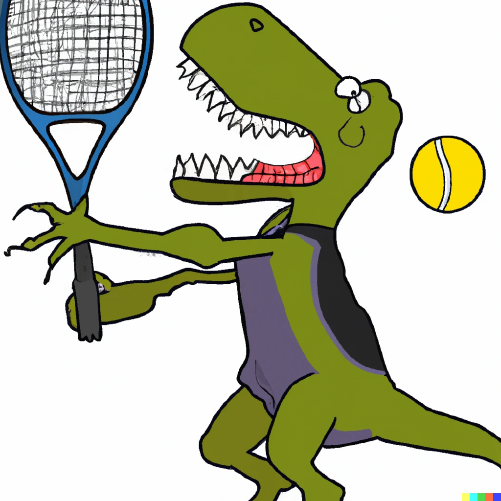 Prompt: t-rex playing tennis