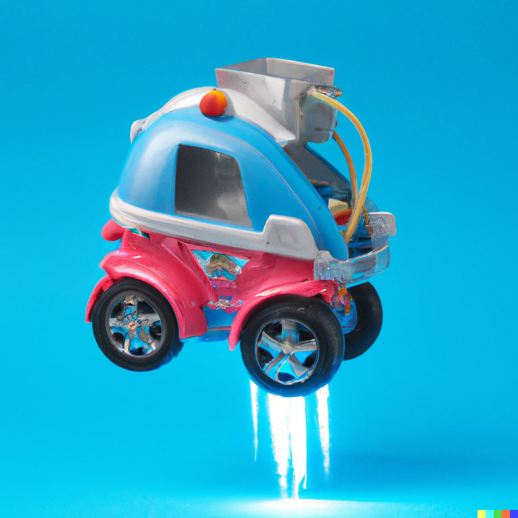 Prompt: little tikes car executing a Hohmann transfer in space