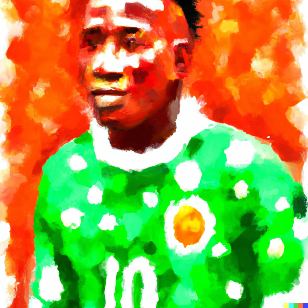 Prompt: A van Gogh style painting of an Nigerian football player