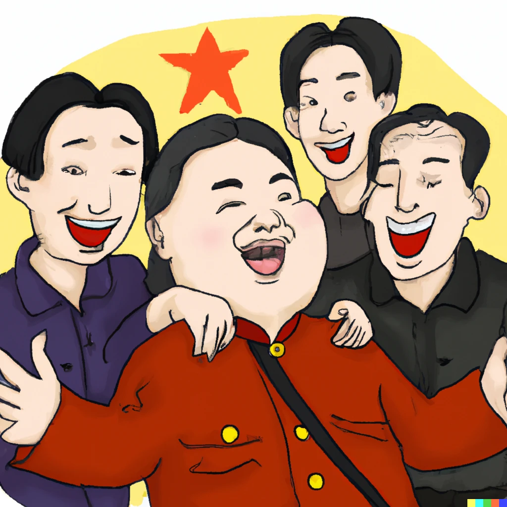 Prompt: Mao Zedong having a great time with his friends