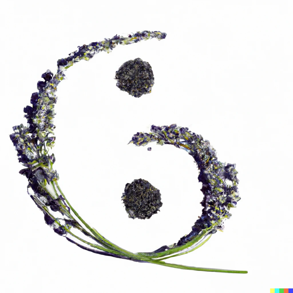 Prompt: Two lavender stems forming a Yin-Yang symbol