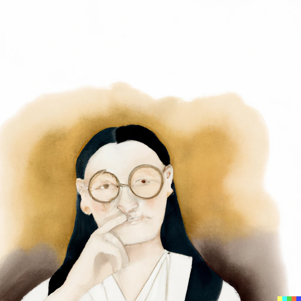 Prompt: A painting of a woman philosopher