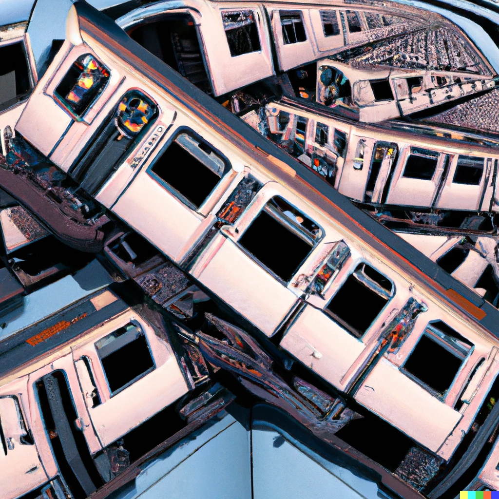 Prompt: Digital art of an impossible subway train in the style of Escher. 