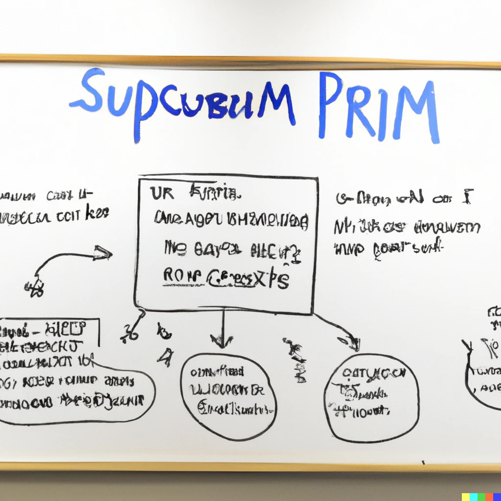 Prompt: A Flipchart with a sketch note explanation of the scrum method