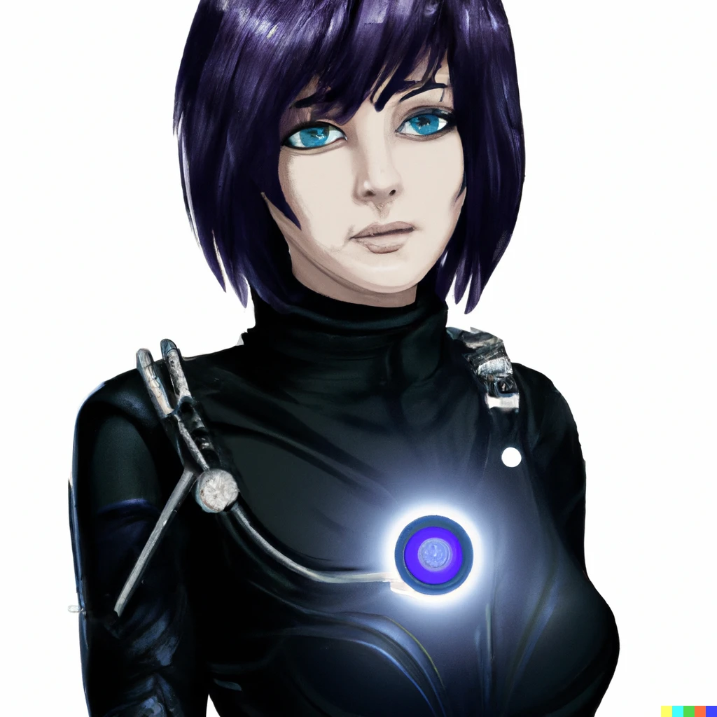 Prompt: motoko kusanagi from ghost in the shell and cortana