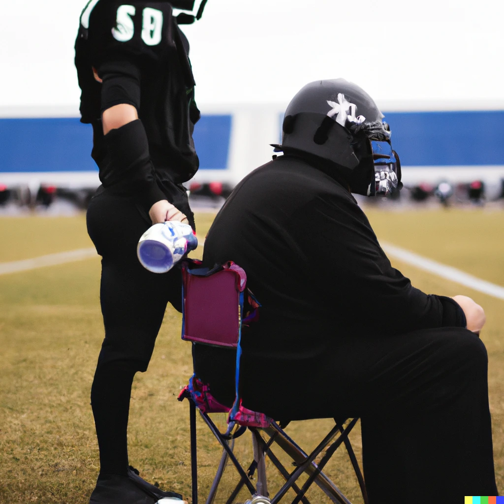 Prompt: photo of darth vader on the sidelines as a high school football coach