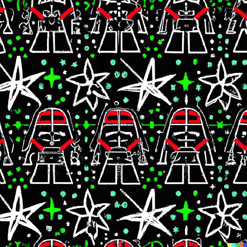 Prompt: hawaiian fabric pattern by keith haring with the theme of darth vader