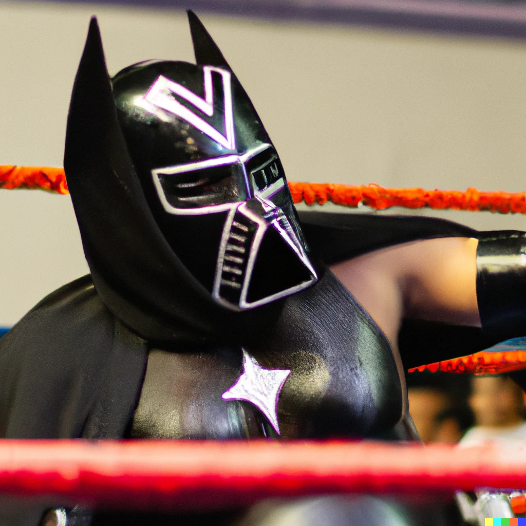 Prompt: mexican Darth Vader-themed wrestler in the ring