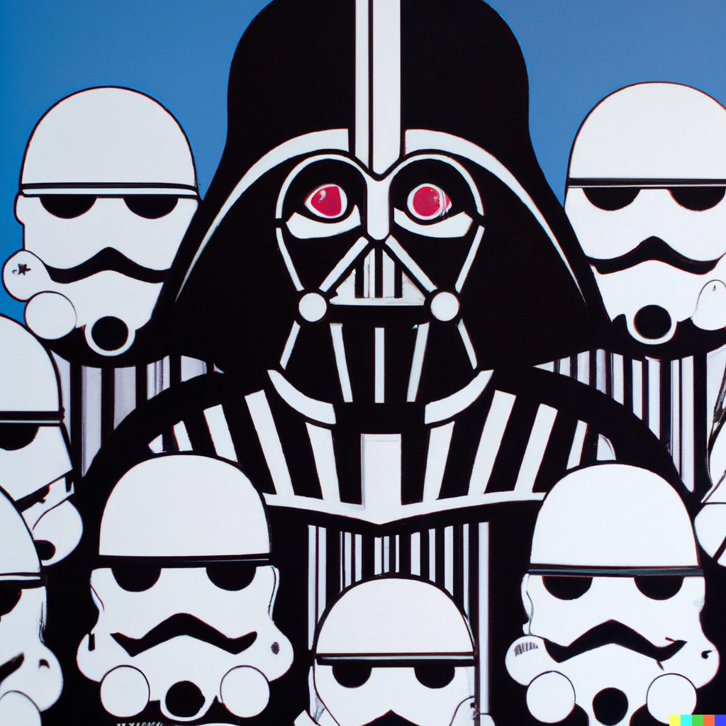 Prompt: painting by tom wesselman of darth vader and stormtroopers