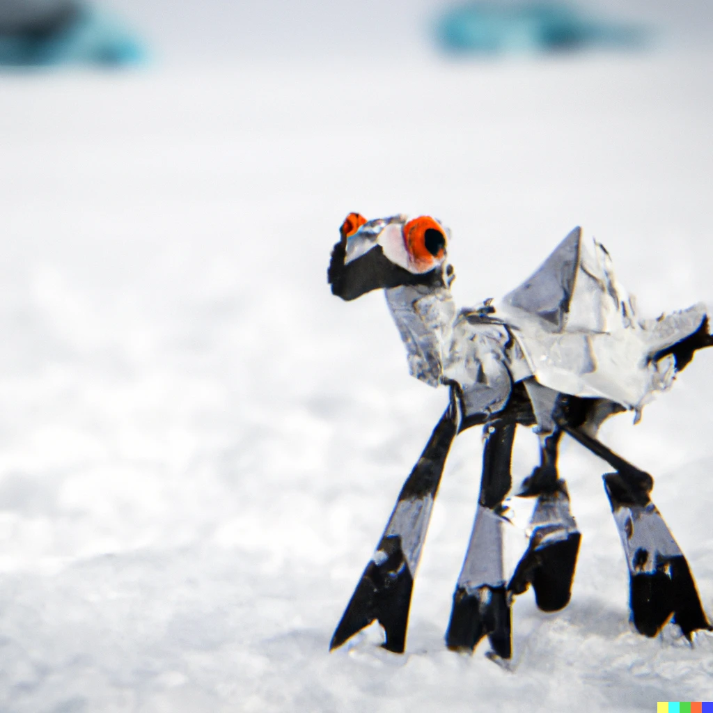 Prompt: close-up photo of an at-at alebrije on a frozen plain in Antarctica
