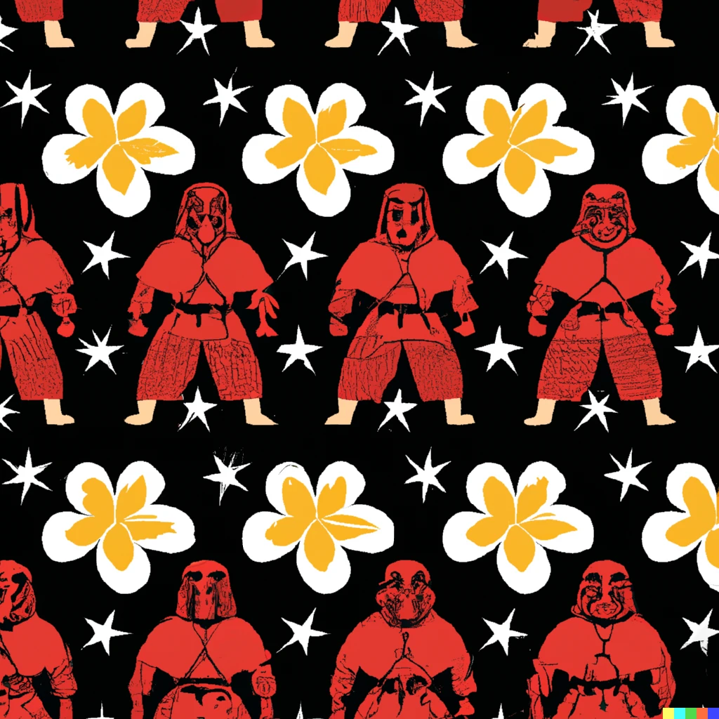 Prompt: hawaiian shirt fabric pattern with the themes of darth vader and hula