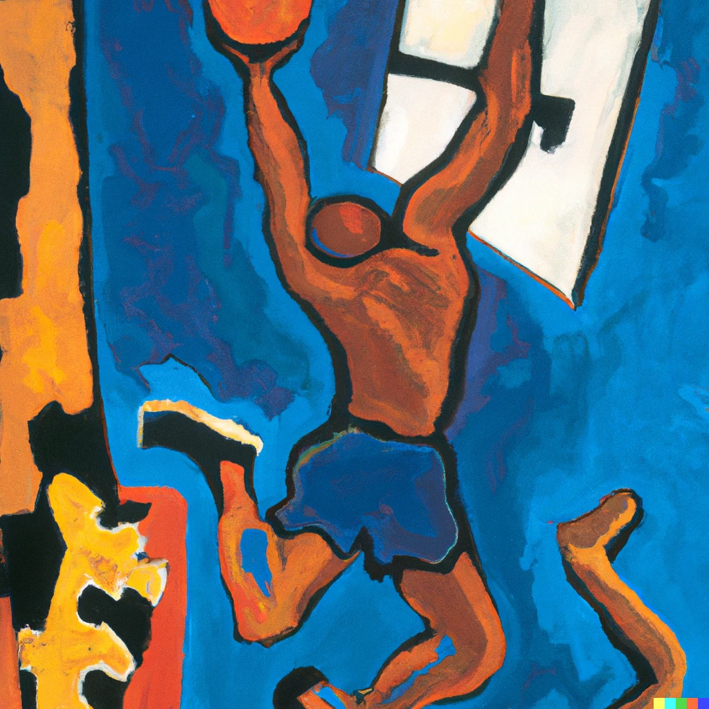 Prompt: oil painting by matisse of a slam dunk
