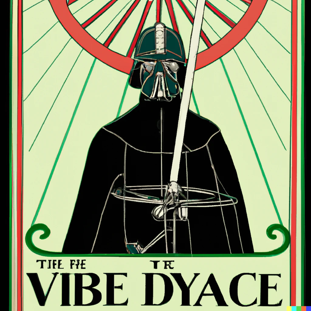 Prompt: art nouveau bicycle ad illustration featuring Darth Vader