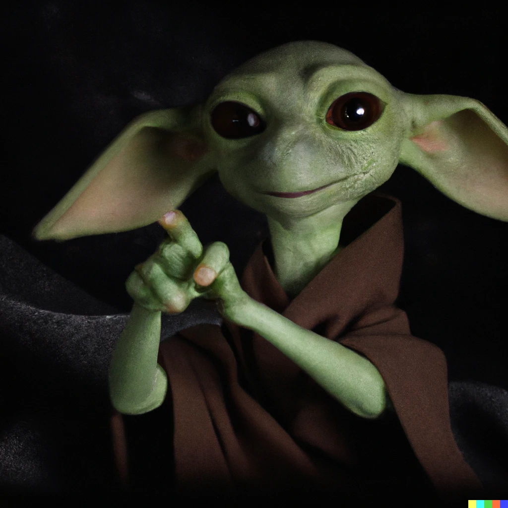 Prompt: photo of a cute, yoda-like, green-skinned dobby snapping his fingers in the hogwarts dungeon