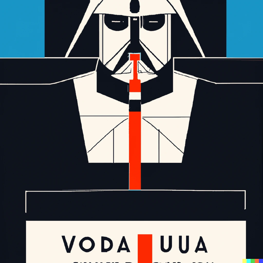 Prompt: illustrated bauhaus advertisement with darth vader for “vader vodka”