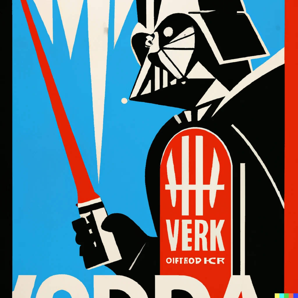 Prompt: illustrated advertisement by albers with darth vader for “vader vodka”