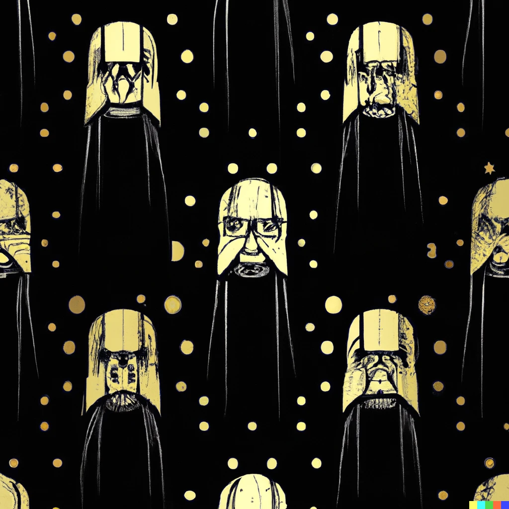 Prompt: fabric pattern by klimt with the theme of darth vader