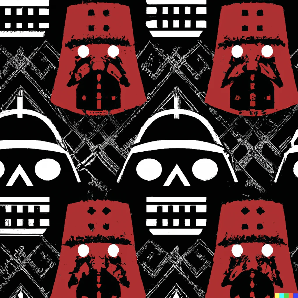 Prompt: fabric pattern with the theme of tiki darth vader