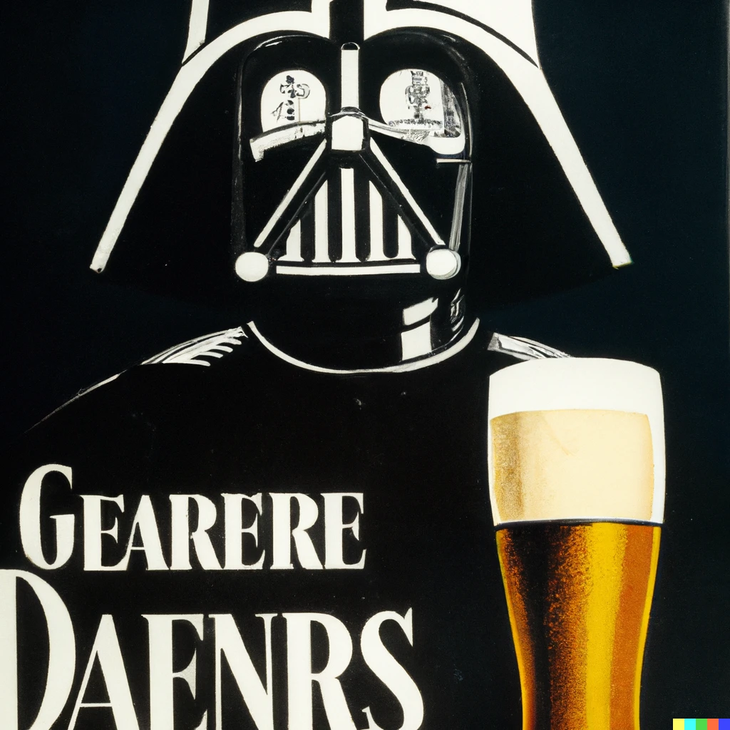 Prompt: 1965 guinness beer ad illustration featuring Darth Vader