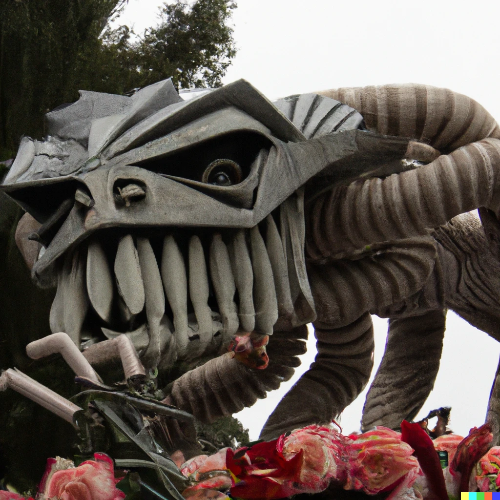 Prompt: a hr giger themed float in the rose parade