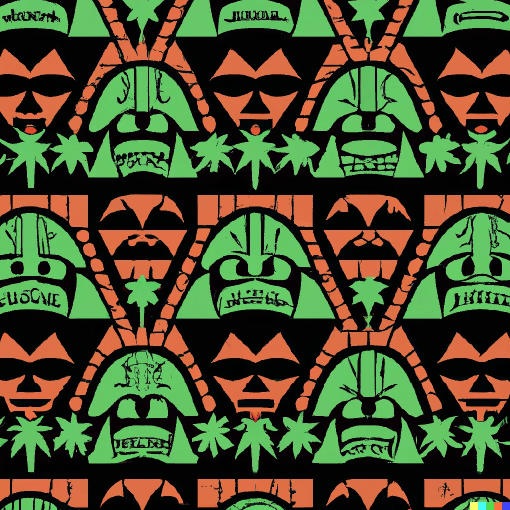 Prompt: hawaiian fabric pattern with the themes of tiki darth vader
