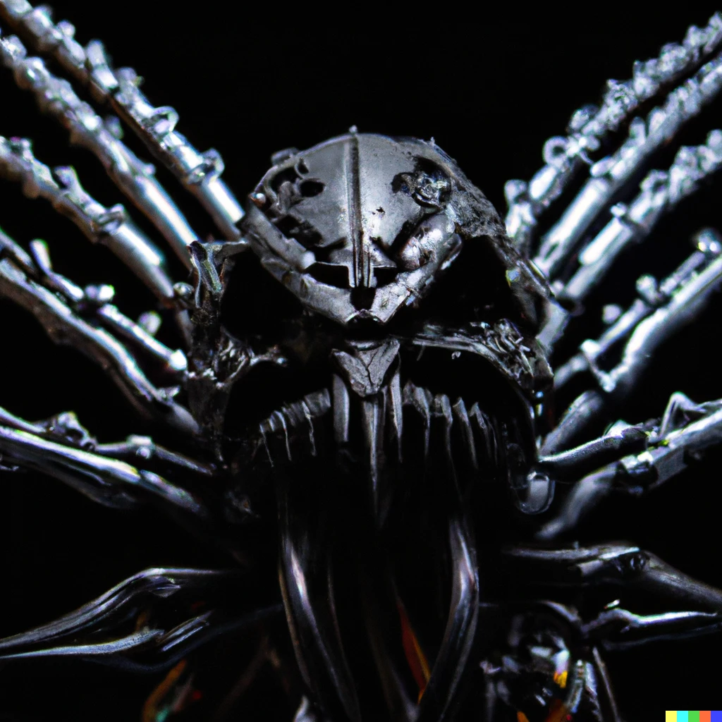Prompt: close-up photo of a black h.r. giger xenomorph themed alebrije on a black background
