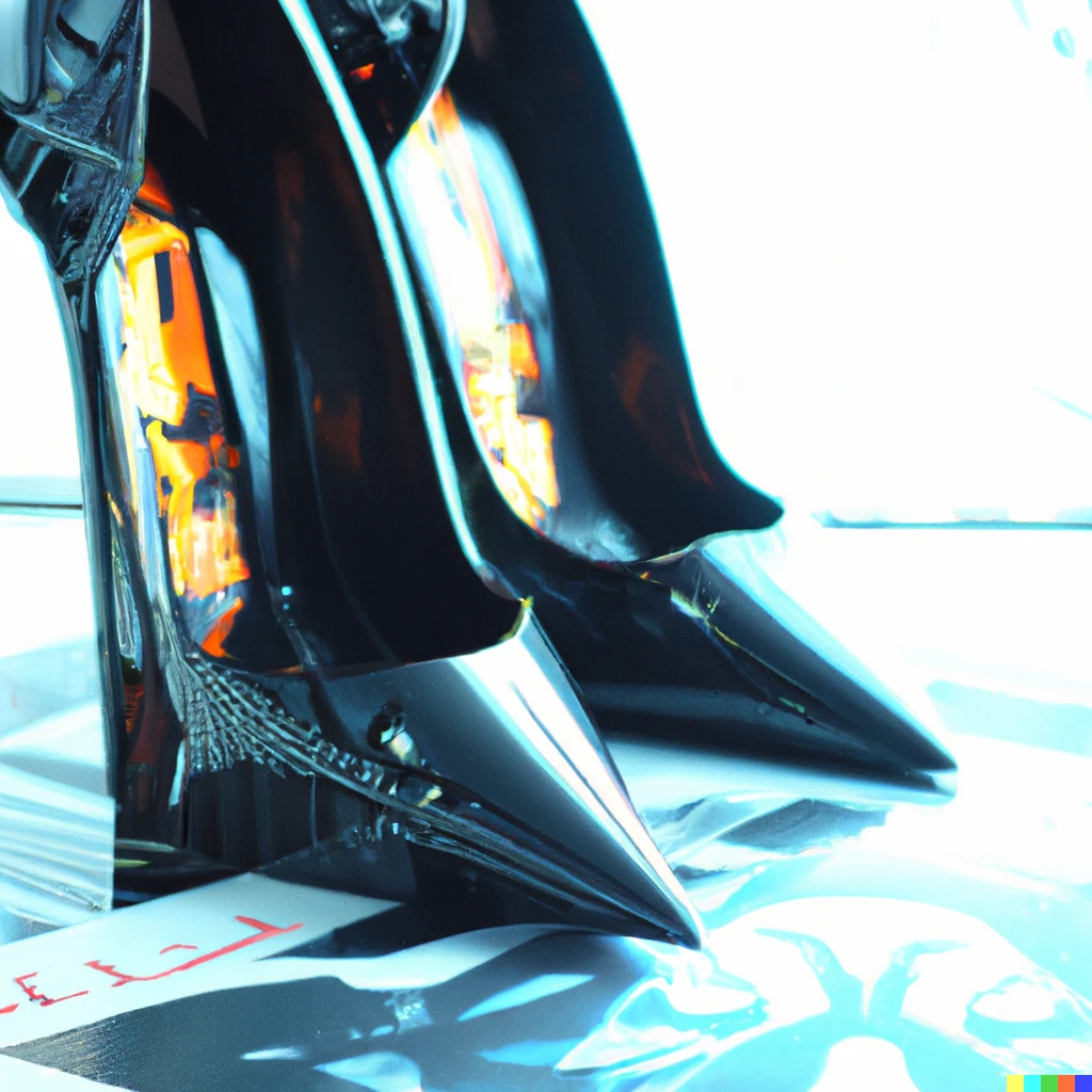 Prompt: magazine photo of darth vader-themed stiletto heels
