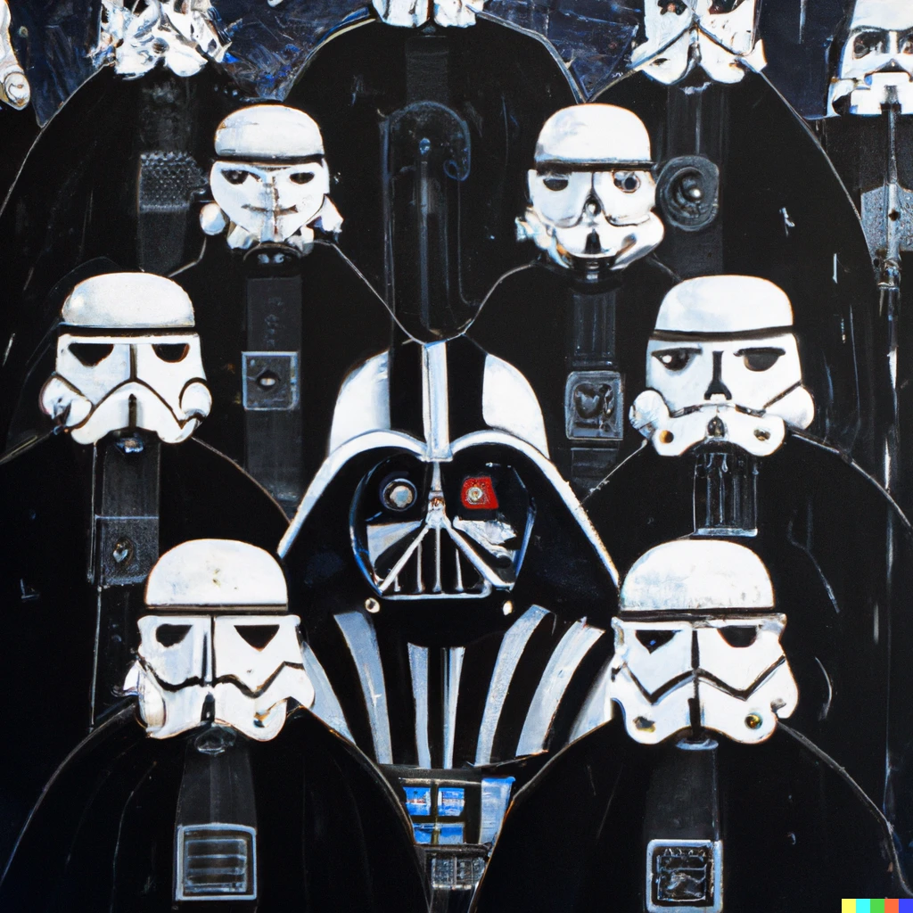 Prompt: painting by nara yoshimoto of darth vader and stormtroopers
