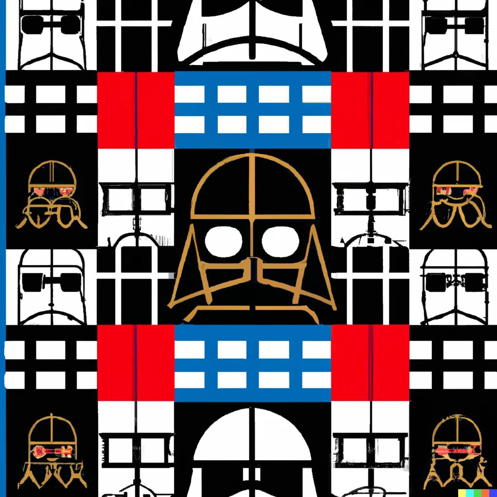 Prompt: fabric pattern by mondrian with the theme of darth vader