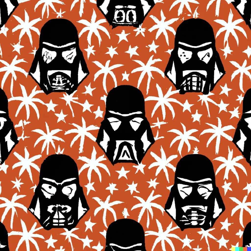 Prompt: hawaiian fabric pattern with the theme of darth vader