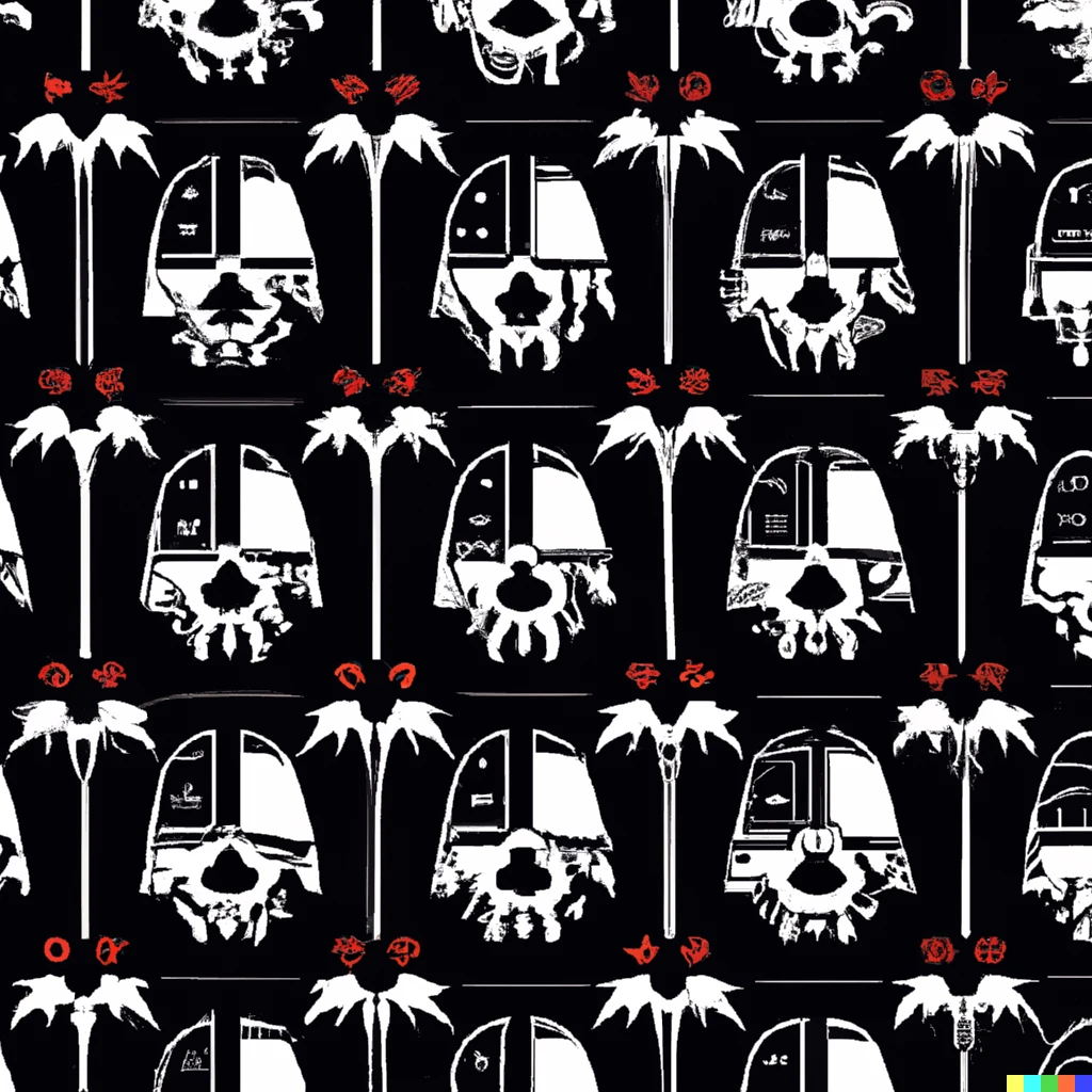 Prompt: hawaiian fabric pattern by banksy with the theme of darth vader