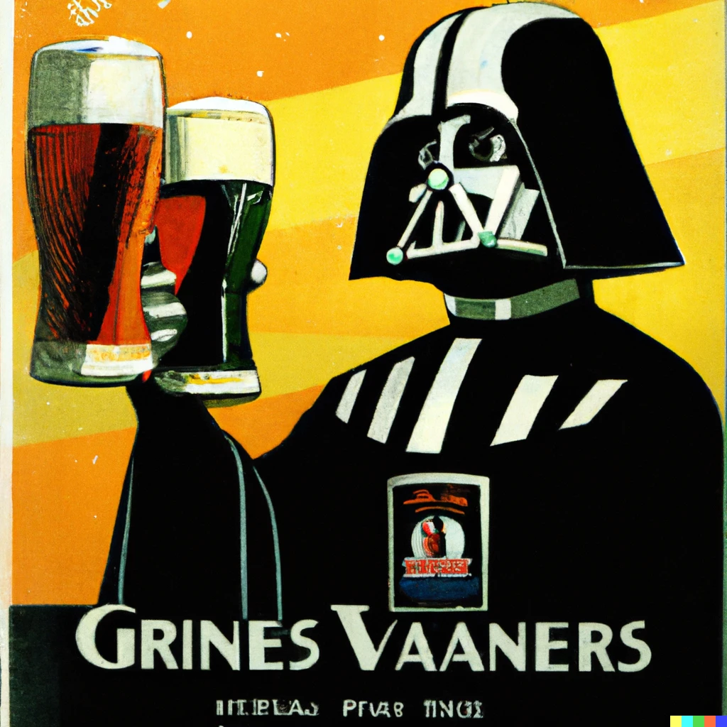 Prompt: 1965 guinness beer ad illustration featuring Darth Vader