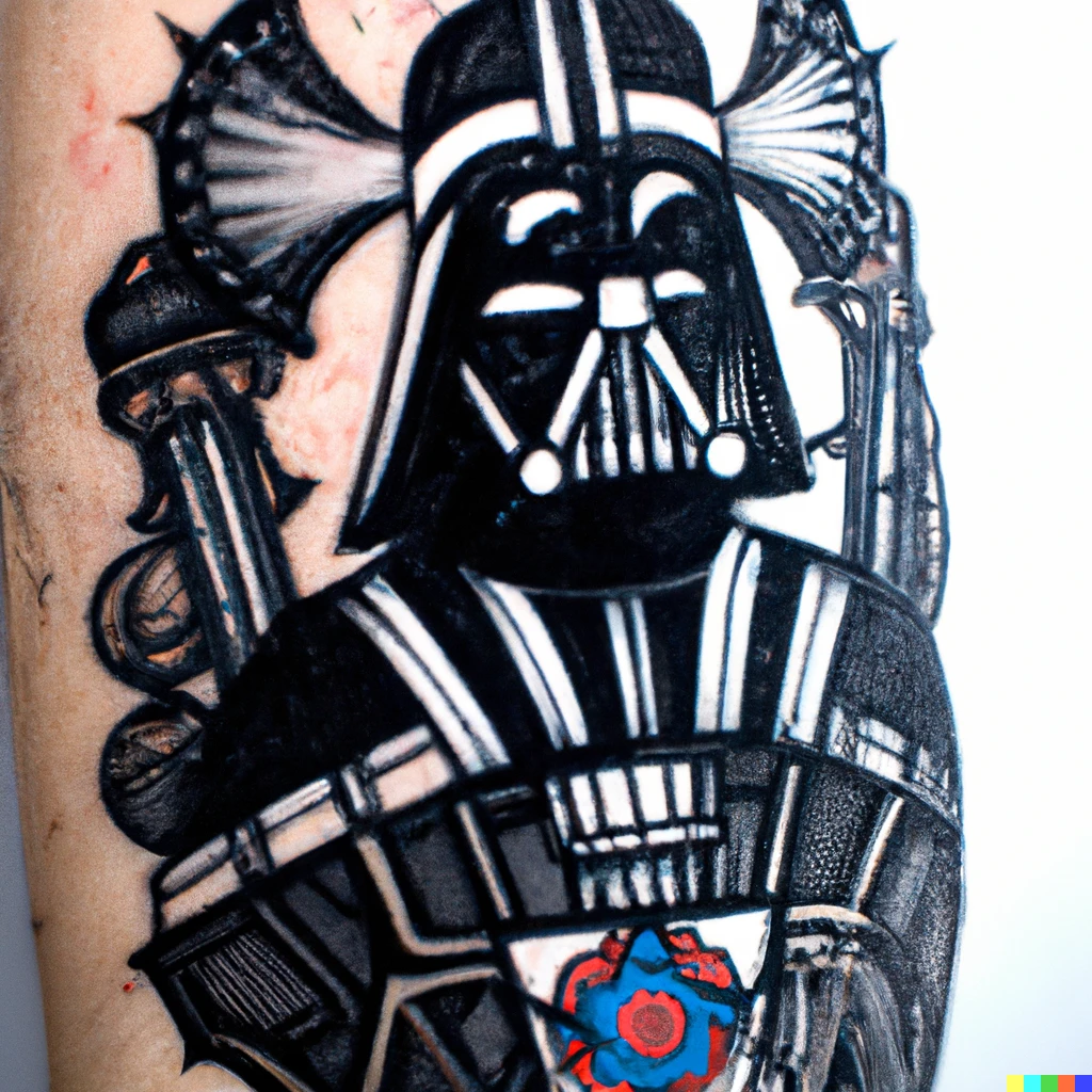Prompt: photo of a an elaborate japanese tattoo of darth vader