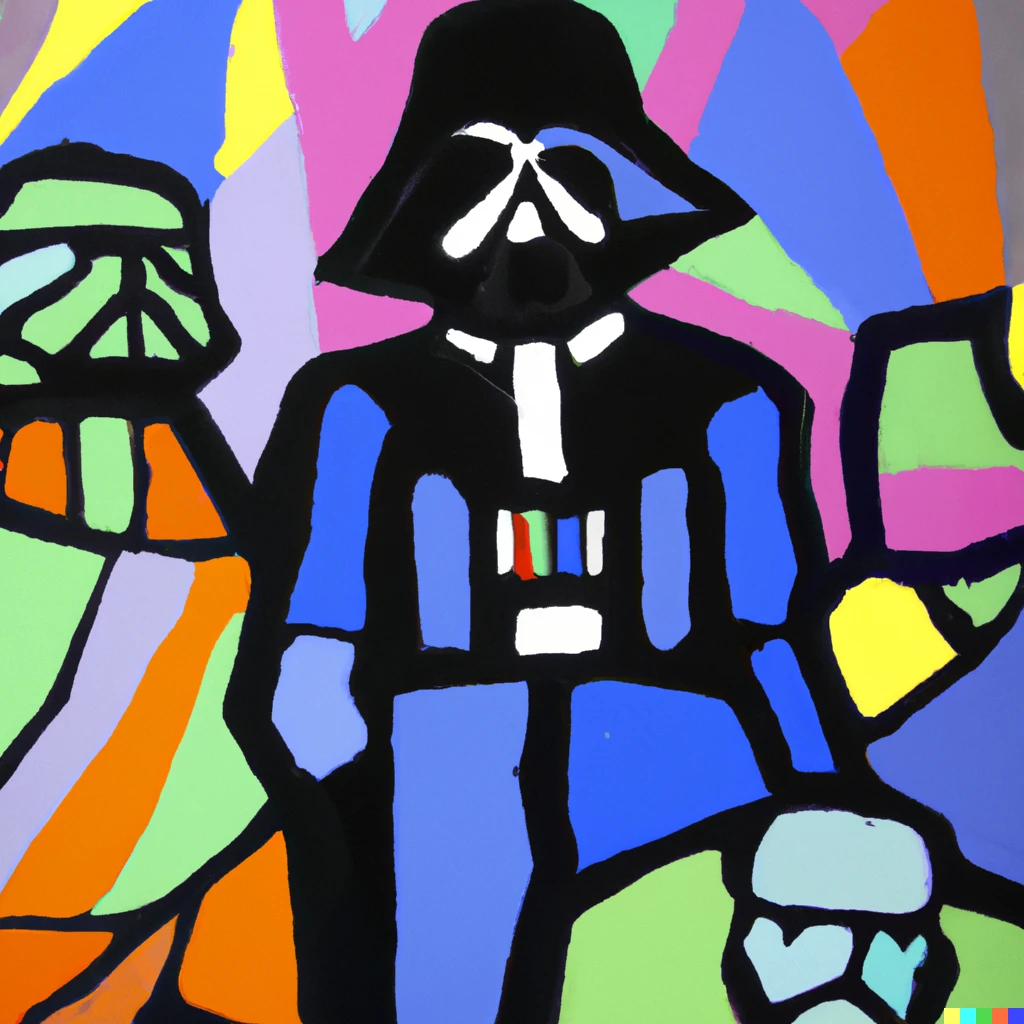 Prompt: fauvist painting by matisse of darth vader and stormtroopers
