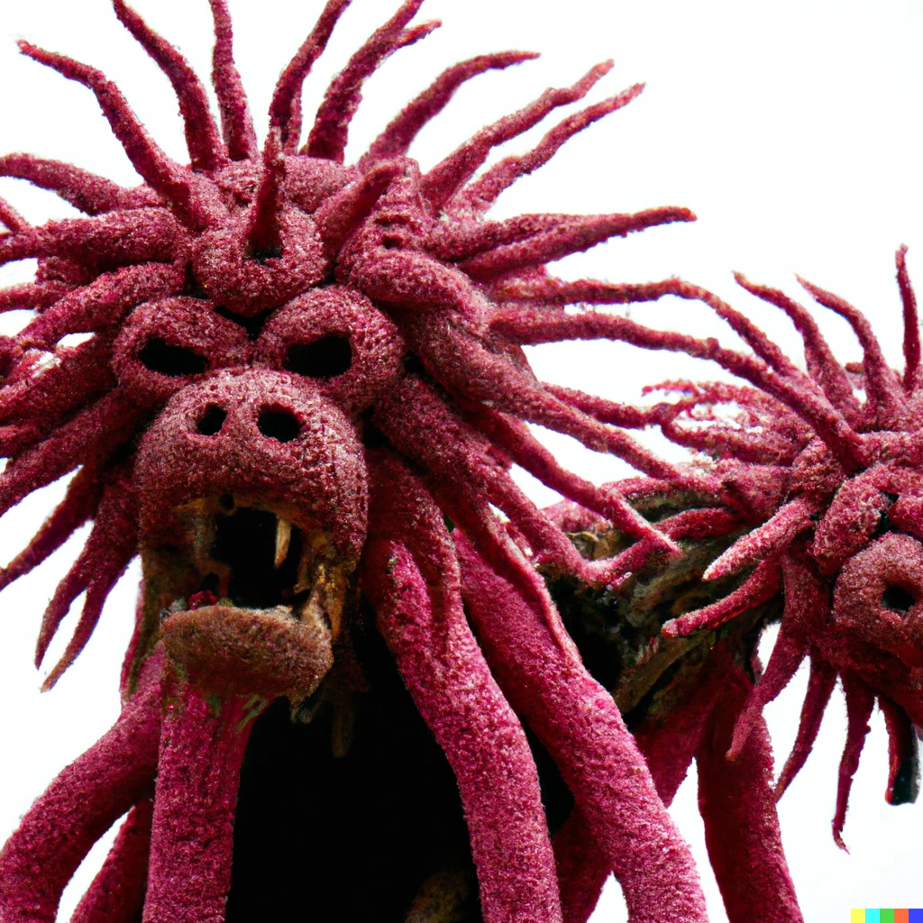 Prompt: a color photo of demogorgon with 2 baboon heads and tentacles for arms themed float during the rose parade