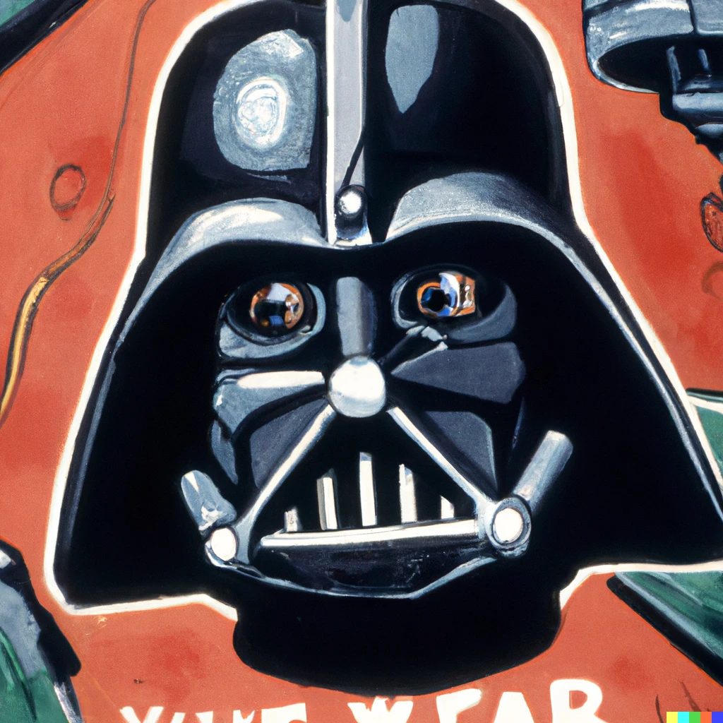 Prompt: 1944 color photo of painting of Darth Vader on a B-25 bomber