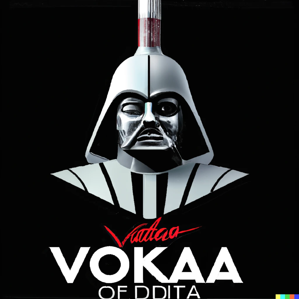 Prompt: illustration advertisement with darth vader for “vader vodka”