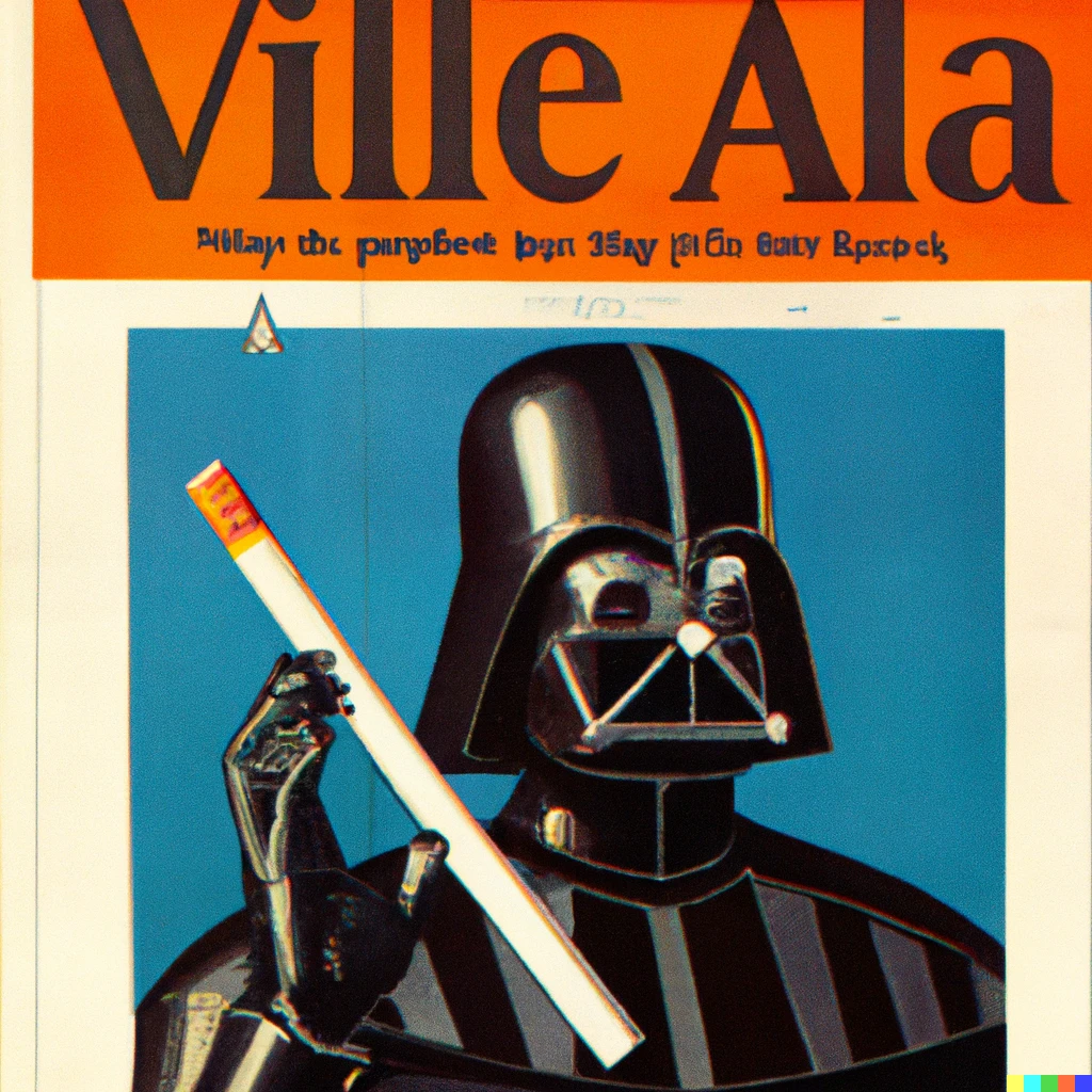 Prompt: 1965 cigarette ad illustration featuring Darth Vader