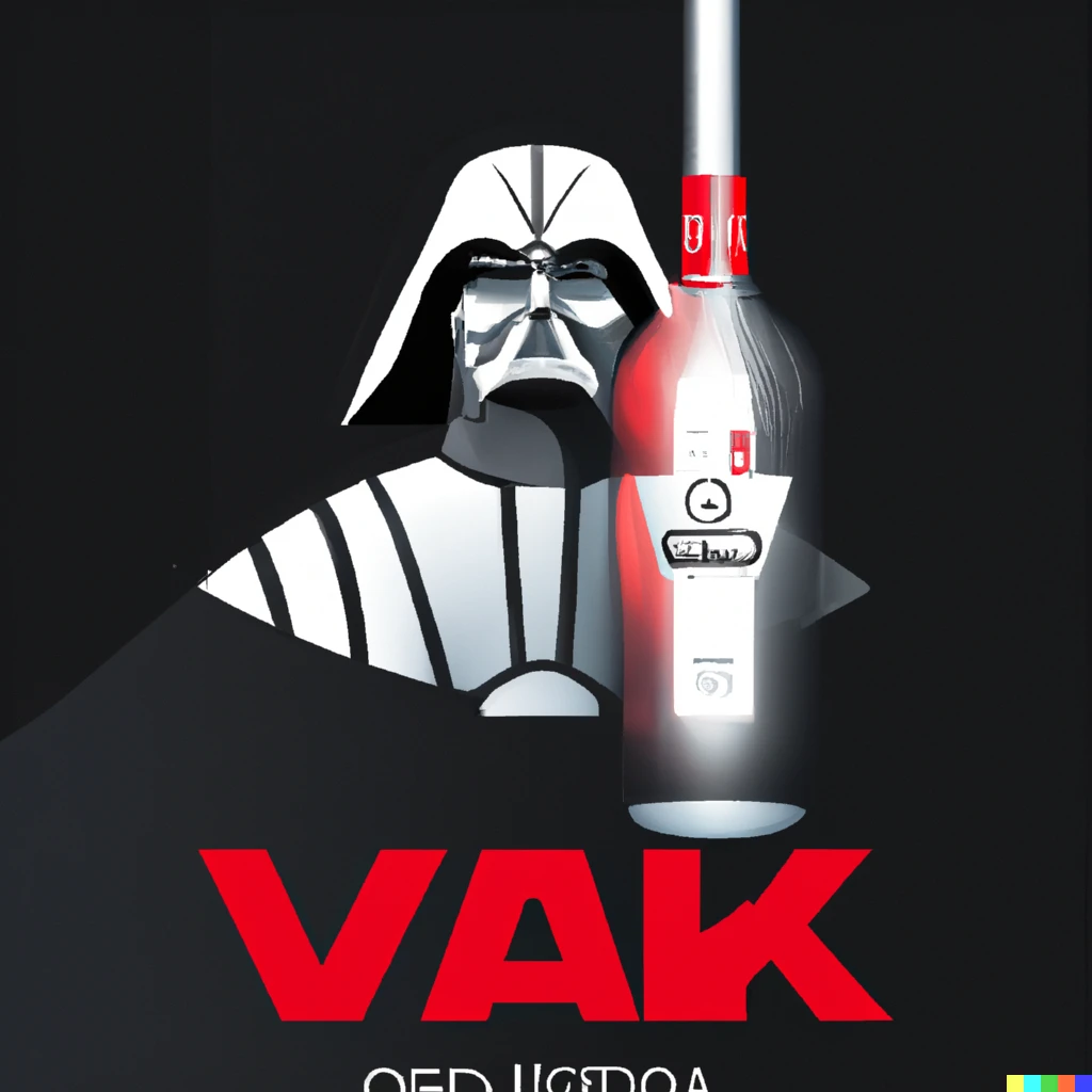 Prompt: illustration advertisement with darth vader for “vader vodka”