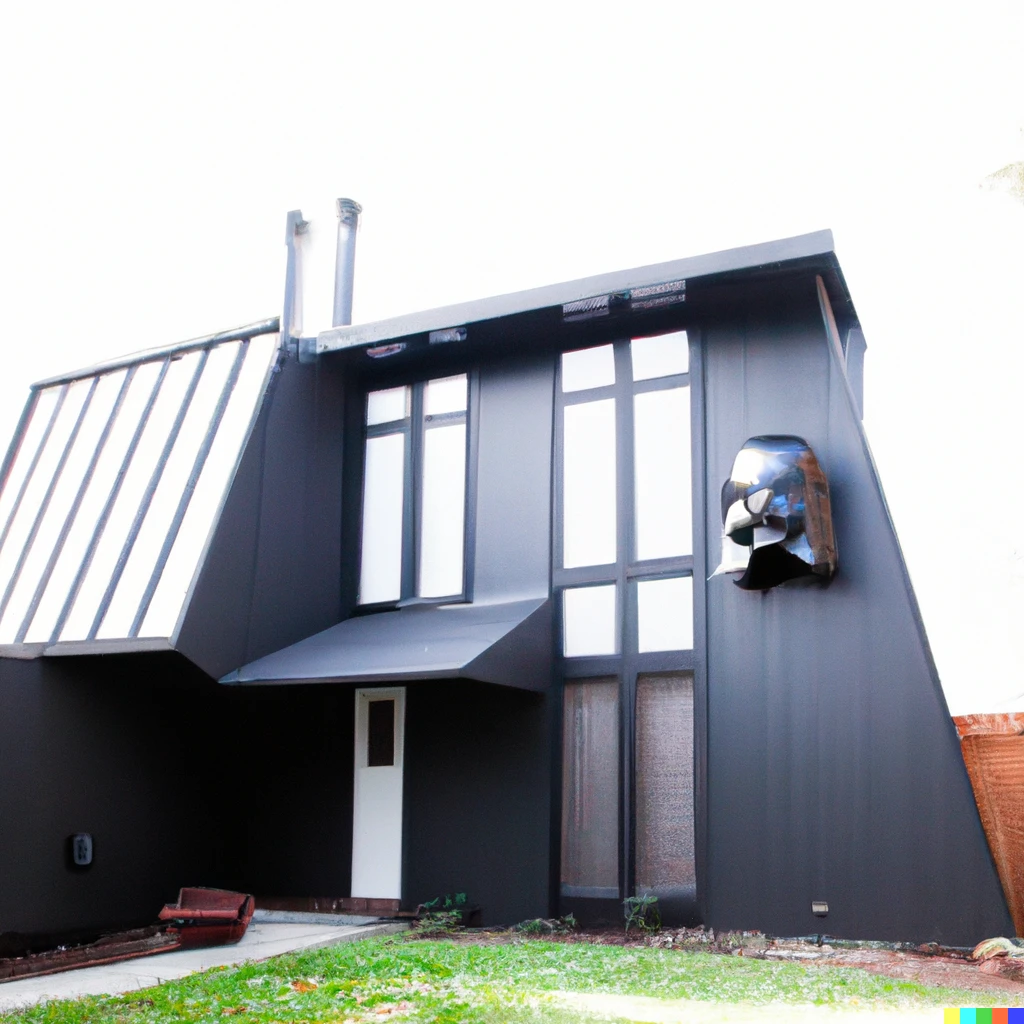 Prompt: photo of Darth Vader themed midcentury modern home