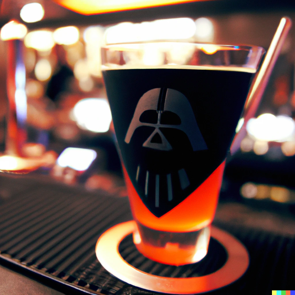 Prompt: photo of a darth vader themed cocktail on a bar