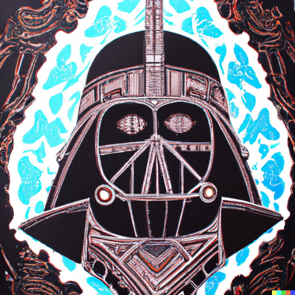 Prompt: photo of traditional polynesian tattoo of Darth Vader