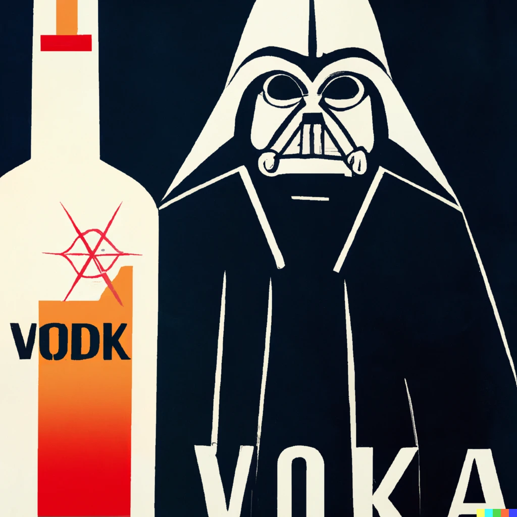 Prompt: illustrated advertisement by klee with darth vader for “vader vodka”