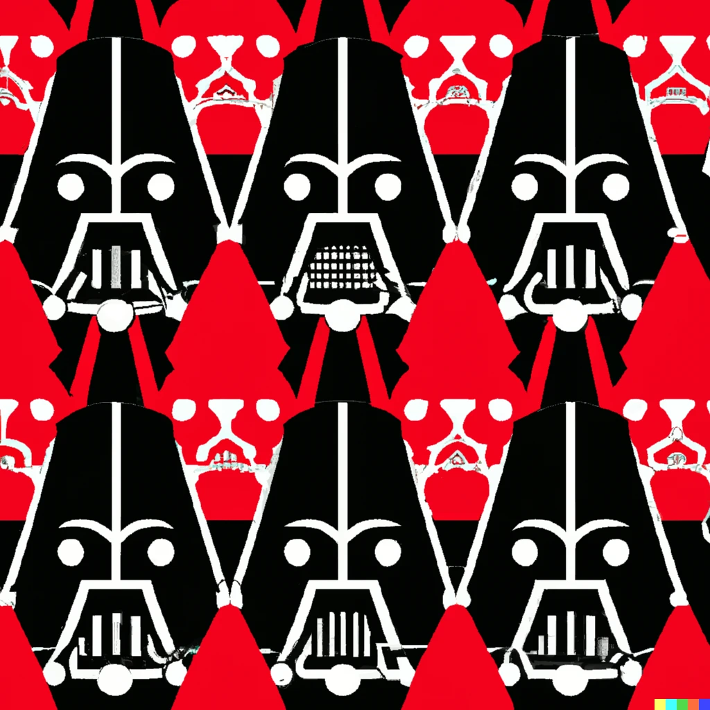 Prompt: hawaiian fabric pattern by roy liechtenstein with the theme of darth vader