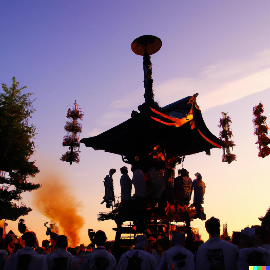 Prompt: Ancient Japanese festival in twilight