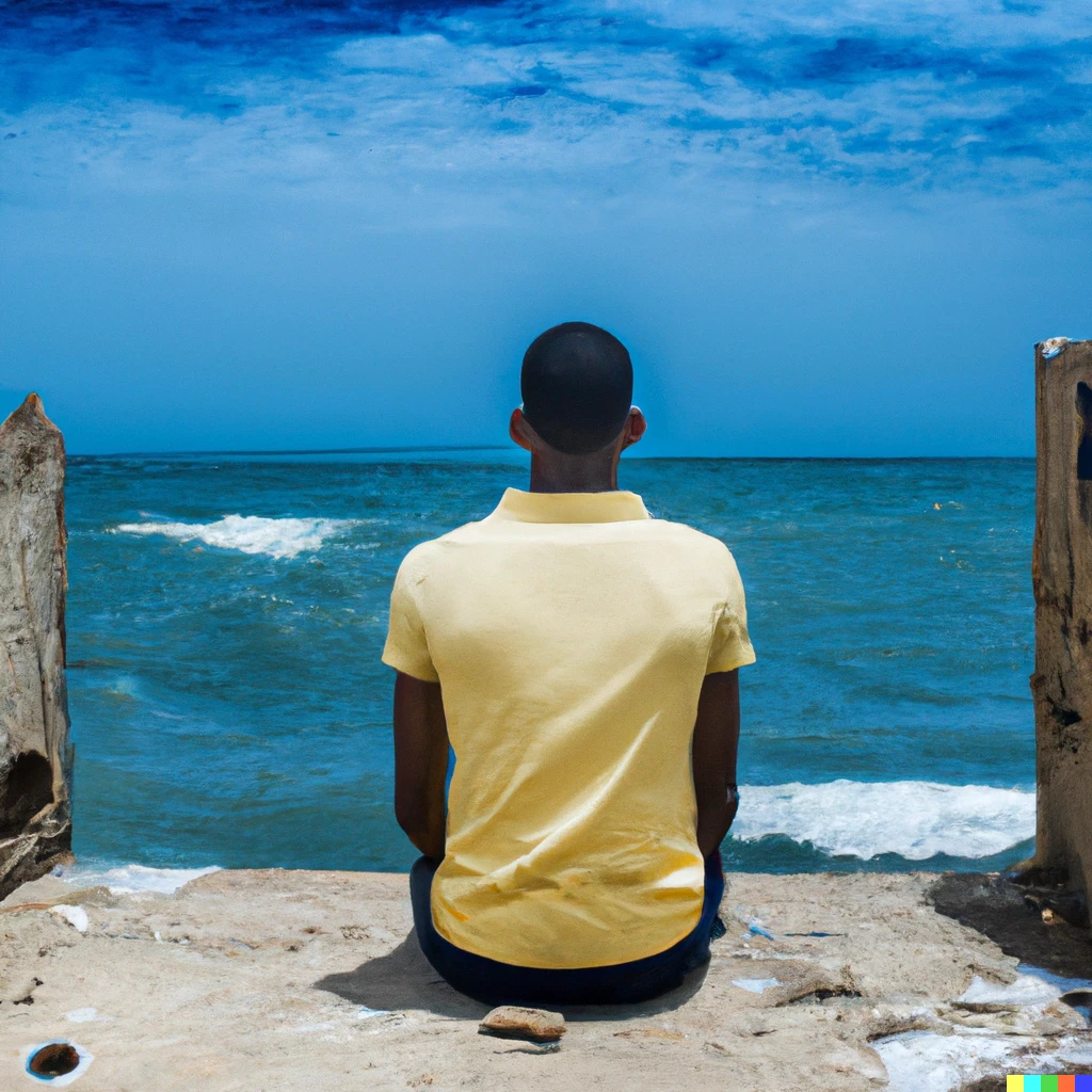 Prompt: Waiting by the shoreline
In Somalia for your reply