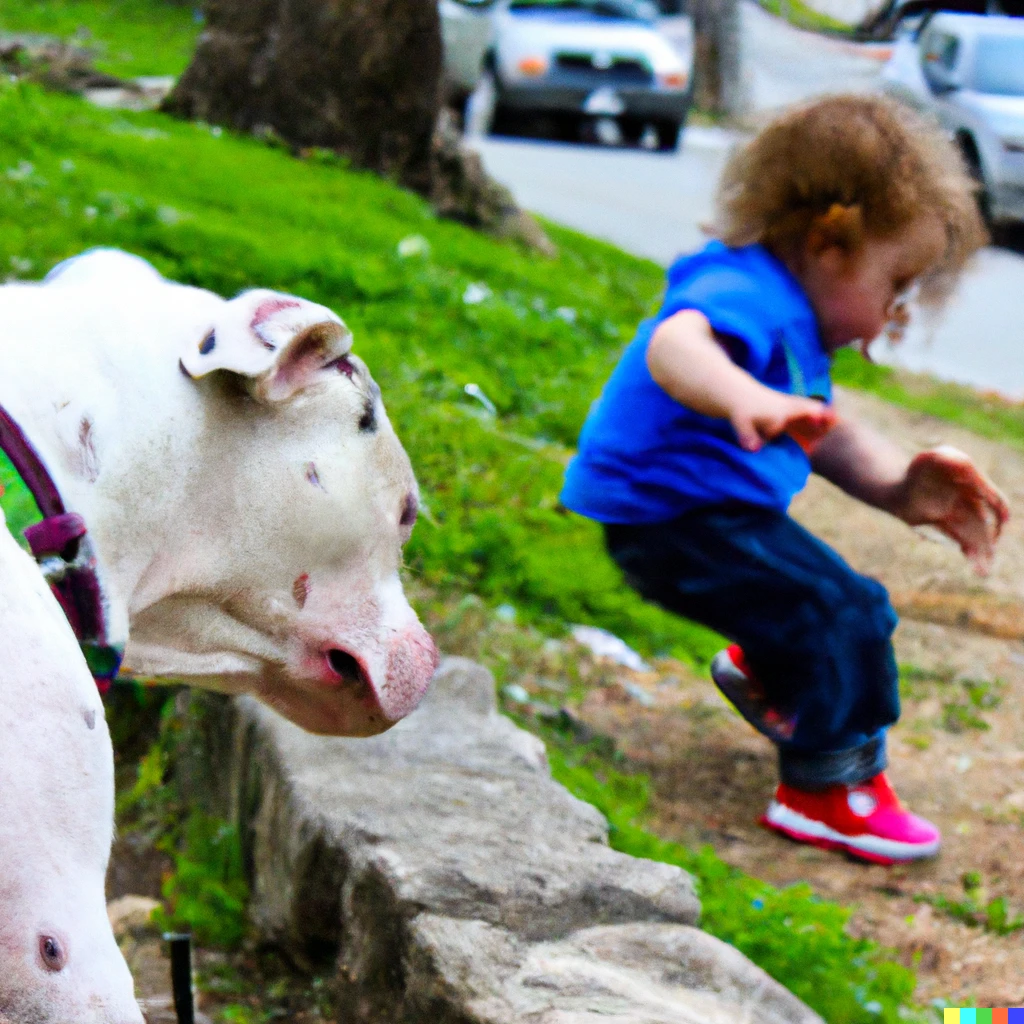 Prompt: Pitbull killing a child