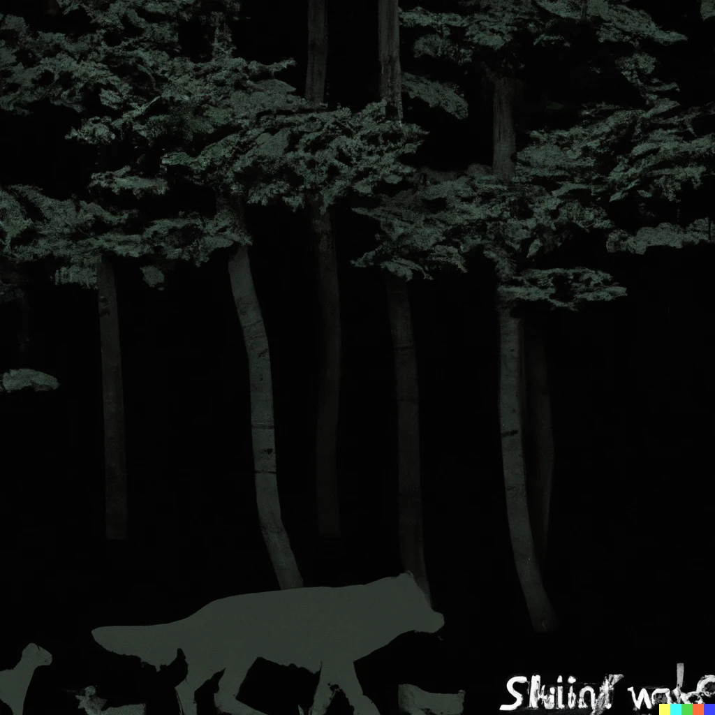 Prompt: shadows of dangerous animals hidden in a dark woods